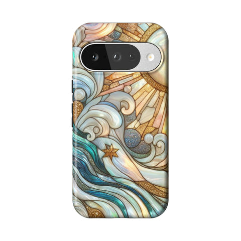 Waves & Sun Rays Stained Glass Illusion Print Tough Phone Case for Pixel 10