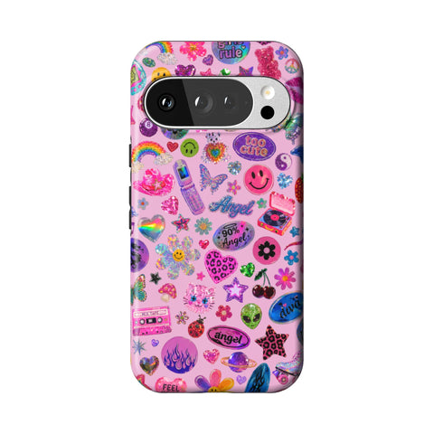 Baby Pink Y2K Stickers Print Tough Phone Case for Pixel 10 Pro