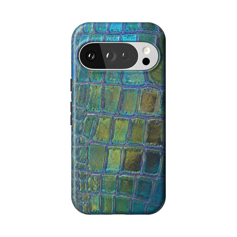 Teal Crocodile Print Tough Phone Case for Pixel 10 Pro