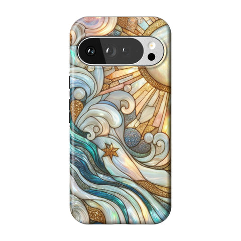 Waves & Sun Rays Stained Glass Illusion Print Tough Phone Case for Pixel 10 Pro XL
