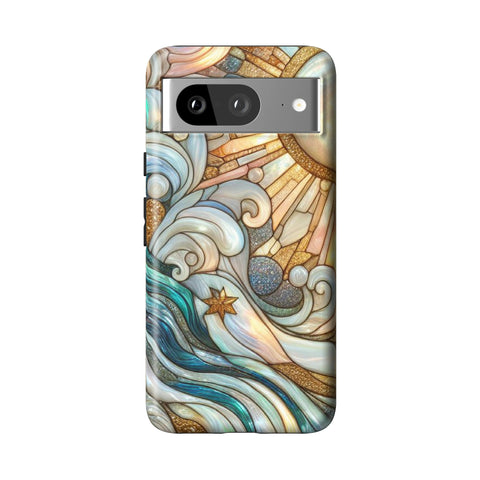 Waves & Sun Rays Stained Glass Illusion Print Tough Phone Case for Pixel 8