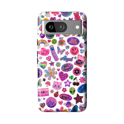 White Y2K Stickers Print Tough Phone Case for Pixel 8