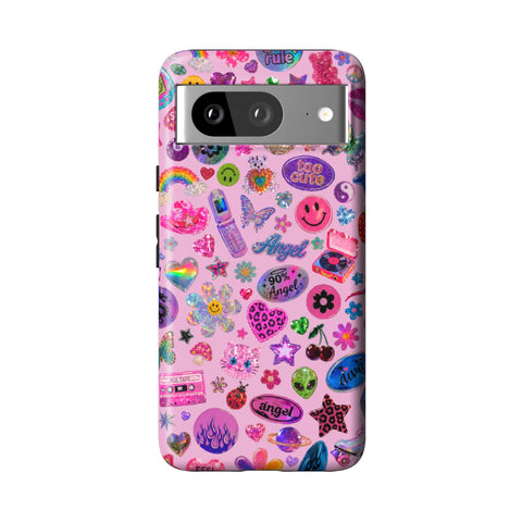 Baby Pink Y2K Stickers Print Tough Phone Case for Pixel 8