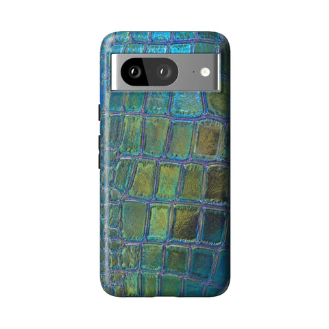 Teal Crocodile Print Tough Phone Case for Pixel 8