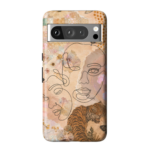 Line Art Faces Collage Tough Phone Case for Pixel 8 Pro