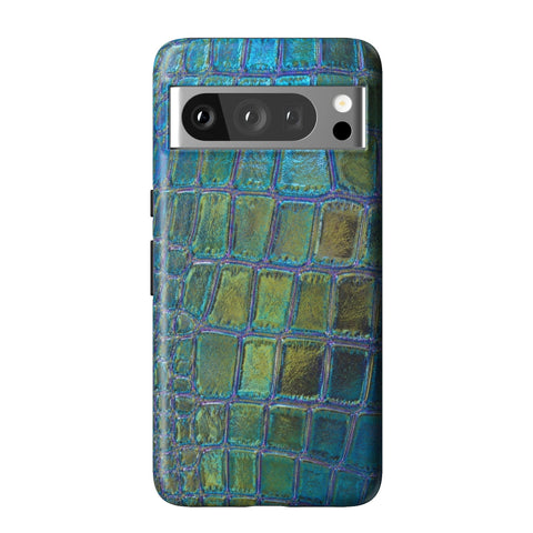 Teal Crocodile Print Tough Phone Case for Pixel 8 Pro