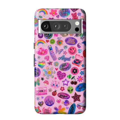 Baby Pink Y2K Stickers Print Tough Phone Case for Pixel 8 Pro