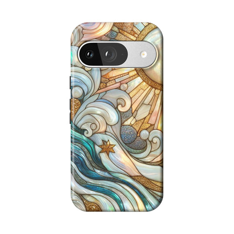 Waves & Sun Rays Stained Glass Illusion Print Tough Phone Case for Pixel 9