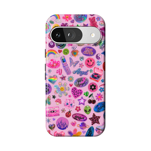 Baby Pink Y2K Stickers Print Tough Phone Case for Pixel 9