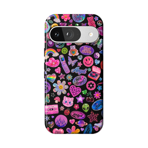 Black Y2K Stickers Print Tough Phone Case for Pixel 9