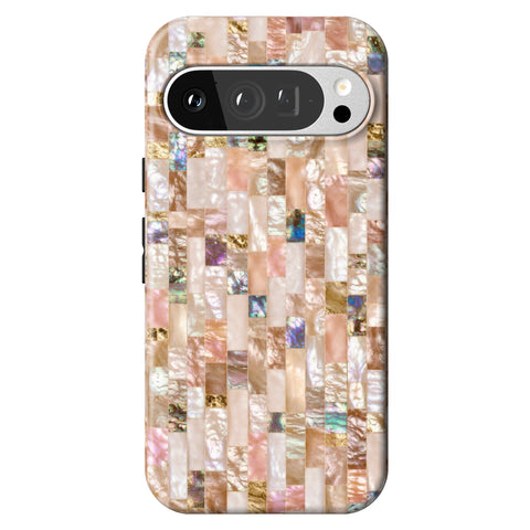 Rose Gold Abalone Shell Print Tough Phone Case for Pixel 9 Pro