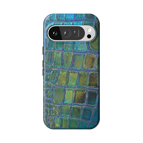 Teal Crocodile Print Tough Phone Case for Pixel 9 Pro