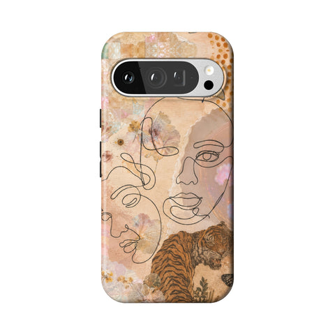 Line Art Faces Collage Tough Phone Case for Pixel 9 Pro