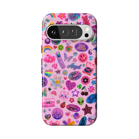 Baby Pink Y2K Stickers Print Tough Phone Case for Pixel 9 Pro