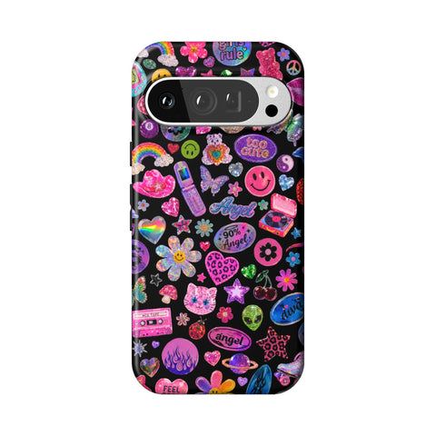 Black Y2K Stickers Print Tough Phone Case for Pixel 9 Pro