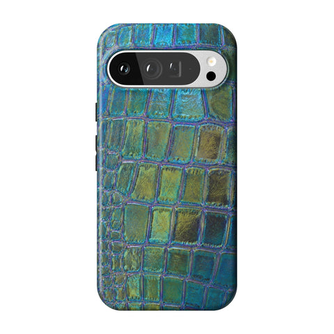Teal Crocodile Print Tough Phone Case for Pixel 9 Pro XL