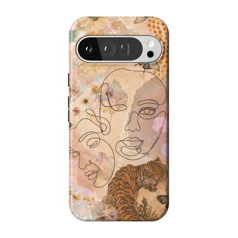 Line Art Faces Collage Tough Phone Case for Pixel 9 Pro XL
