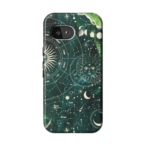 Green Marble Zodiac Tough Phone Case for Pixel 9a