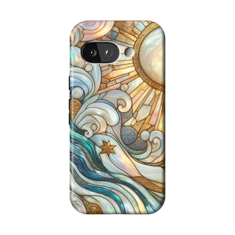 Waves & Sun Rays Stained Glass Illusion Print Tough Phone Case for Pixel 9a
