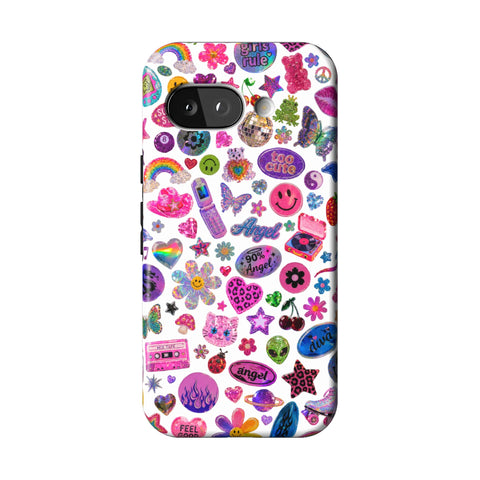 White Y2K Stickers Print Tough Phone Case for Pixel 9a