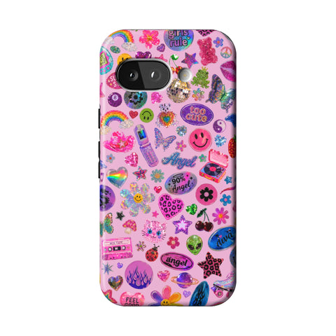 Baby Pink Y2K Stickers Print Tough Phone Case for Pixel 9a