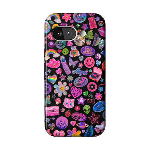 Black Y2K Stickers Print Tough Phone Case for Pixel 9a