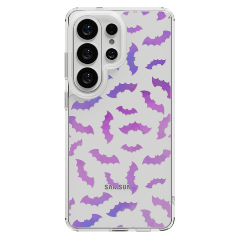Purple Bats Clear Phone Case shown on Galaxy S25 Ultra