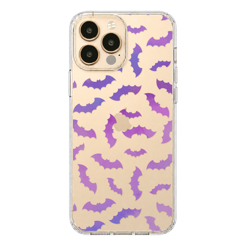Purple Bats Clear Phone Case shown on iPhone 13 Pro Max