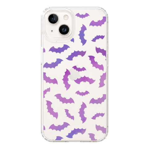Purple Bats Clear Phone Case shown on iPhone 14