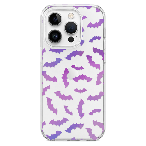 Purple Bats Clear Phone Case shown on iPhone 14 Pro