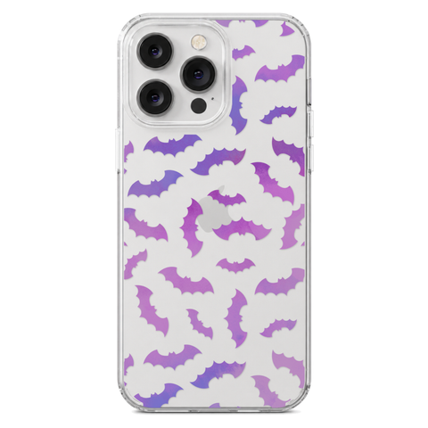 Purple Bats Clear Phone Case shown on iPhone 14 Pro Max