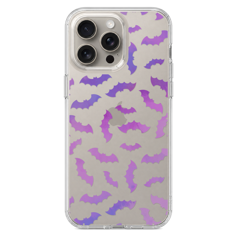 Purple Bats Clear Phone Case shown on iPhone 15 Pro Max