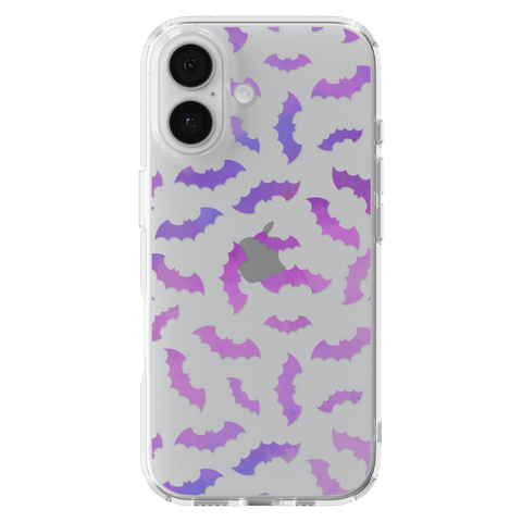 Purple Bats Clear Phone Case shown on iPhone 17
