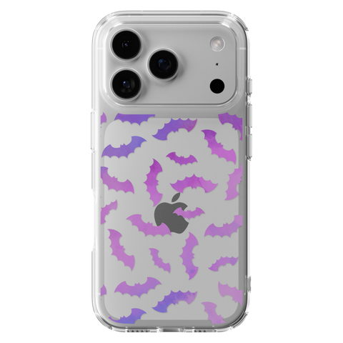 Purple Bats Clear Phone Case shown on iPhone 17 Pro