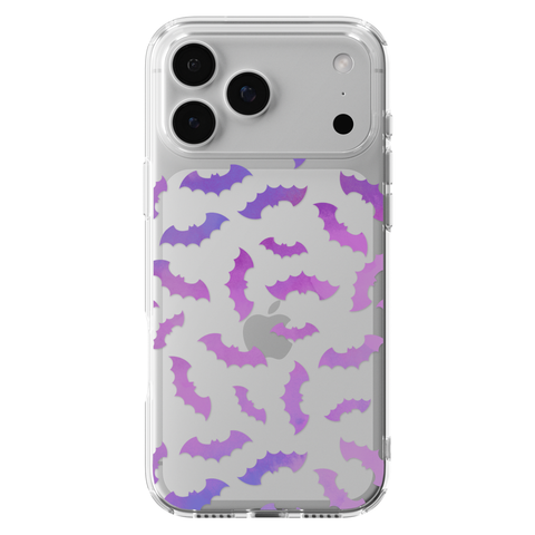 Purple Bats Clear Phone Case shown on iPhone 17 Pro Max