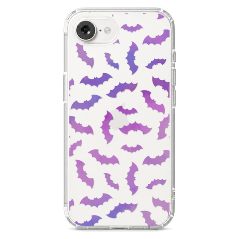Purple Bats Clear Phone Case shown on iPhone 17e