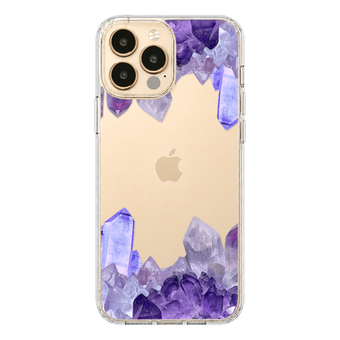 Purple Crystal Cluster Clear Phone Case shown on iPhone 13 Pro Max