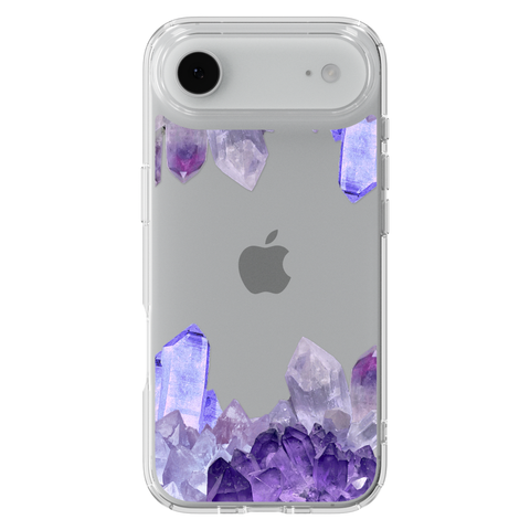 Purple Crystal Cluster Clear Phone Case shown on iPhone 17 Air