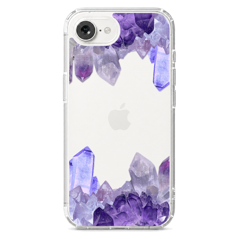 Purple Crystal Cluster Clear Phone Case shown on iPhone 17e