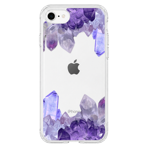 Purple Crystal Cluster Clear Phone Case shown on iPhone 7/8