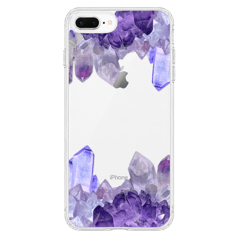 Purple Crystal Cluster Clear Phone Case shown on iPhone 7 Plus/8 Plus