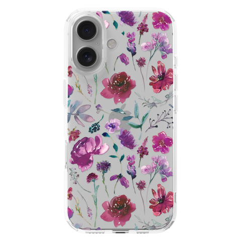 Purple Watercolor Flowers Phone Case For iPhone 17 16 15 14 13 7 8 SE Galaxy S26 S25 shown on iPhone 16