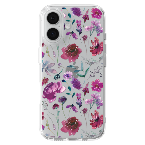 Purple Watercolor Flowers Phone Case For iPhone 17 16 15 14 13 7 8 SE Galaxy S26 S25 shown on iPhone 17