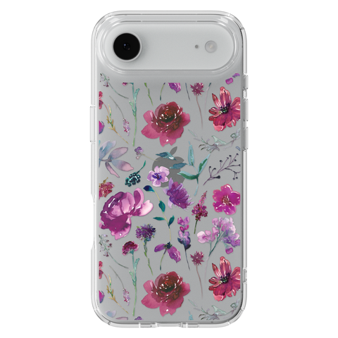 Purple Watercolor Flowers Phone Case For iPhone 17 16 15 14 13 7 8 SE Galaxy S26 S25 shown on iPhone 17 Air