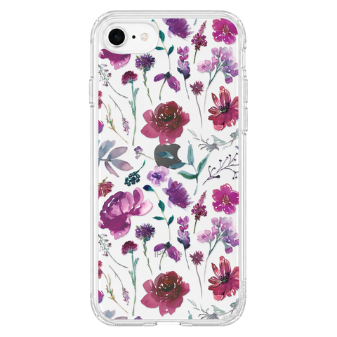 Purple Watercolor Flowers Phone Case For iPhone 17 16 15 14 13 7 8 SE Galaxy S26 S25 shown on iPhone 7/8