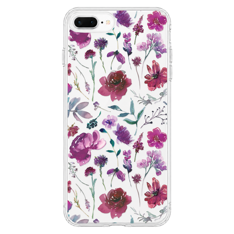 Purple Watercolor Flowers Phone Case For iPhone 17 16 15 14 13 7 8 SE Galaxy S26 S25 shown on iPhone 7 Plus/8 Plus