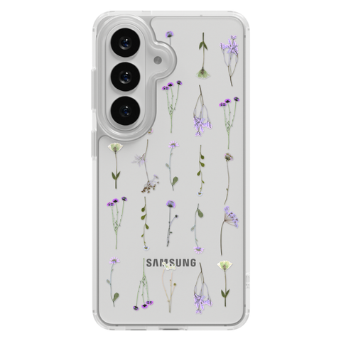 Purple Wild Flower Clear Phone Case shown on Galaxy S26