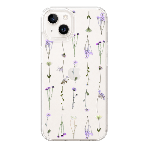 Purple Wild Flower Clear Phone Case shown on iPhone 13