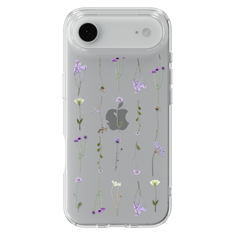 Purple Wild Flower Clear Phone Case shown on iPhone 17 Air