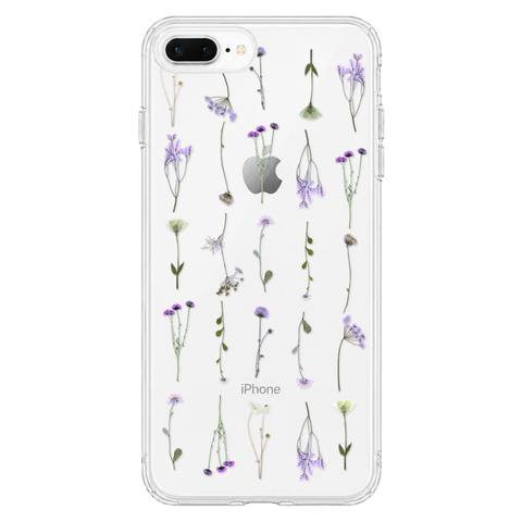 Purple Wild Flower Clear Phone Case shown on iPhone 7 Plus/8 Plus